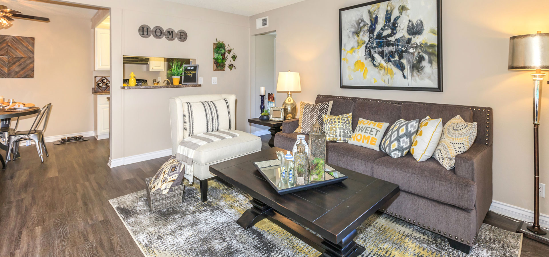 Apartment living room interior with sofa and chair