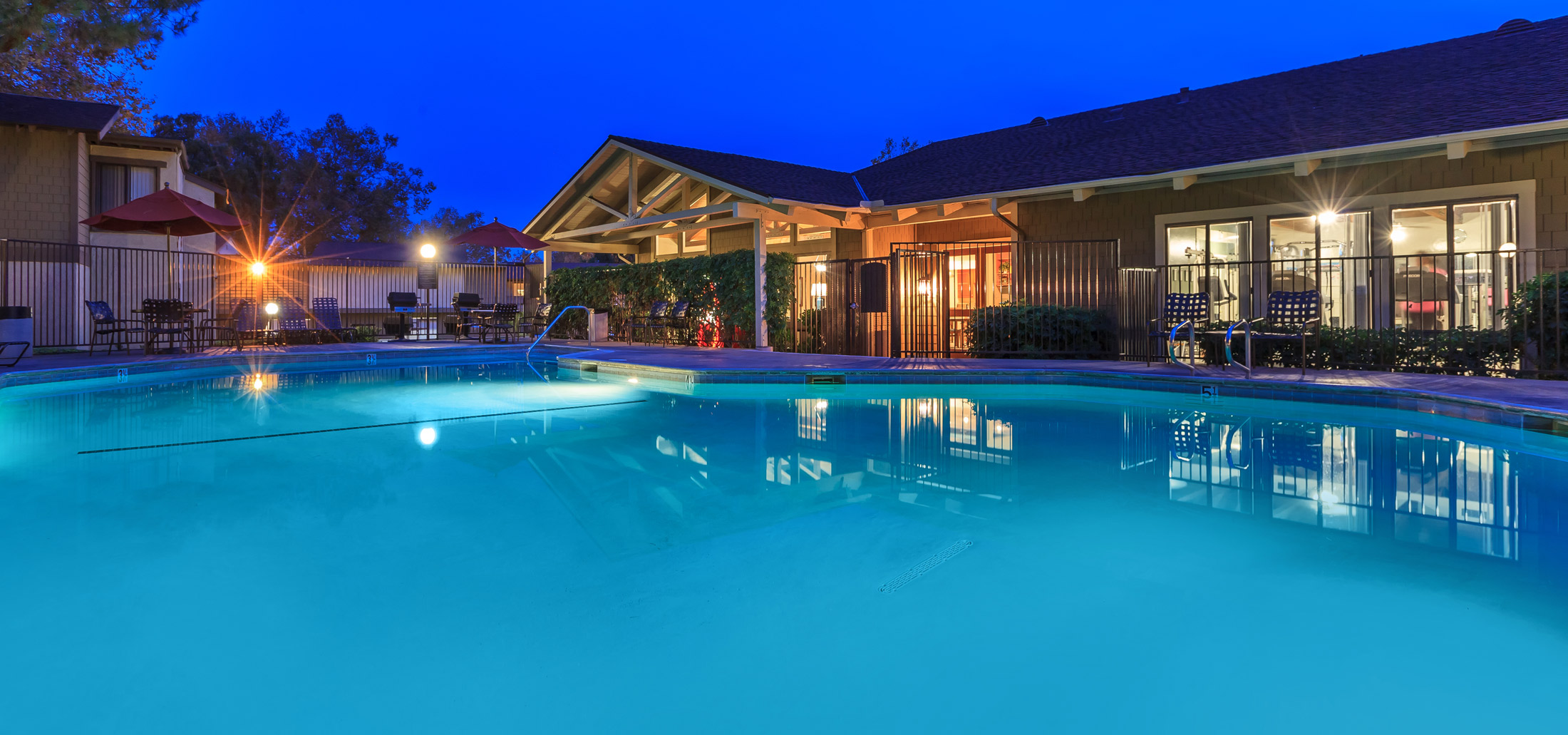 Evening photo of a swimming pool